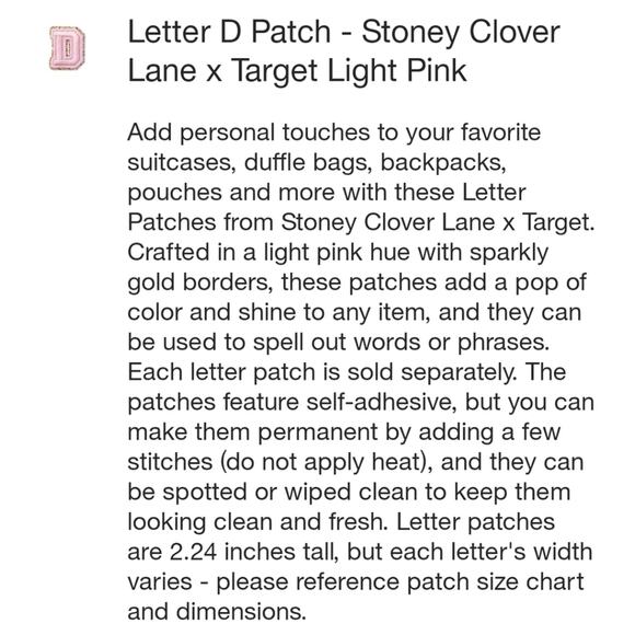 STONEY CLOVER LANE X TARGET COLLAB PINK GLITTER D LETTER PATCH NWT BRAND NEW - Picture 6 of 10